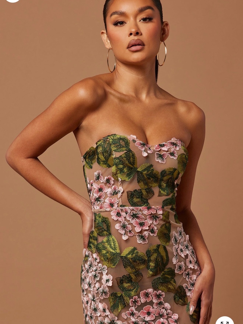 Strapless Pink Floral Maxi Dress with Side Slit - Picture 3 of 5